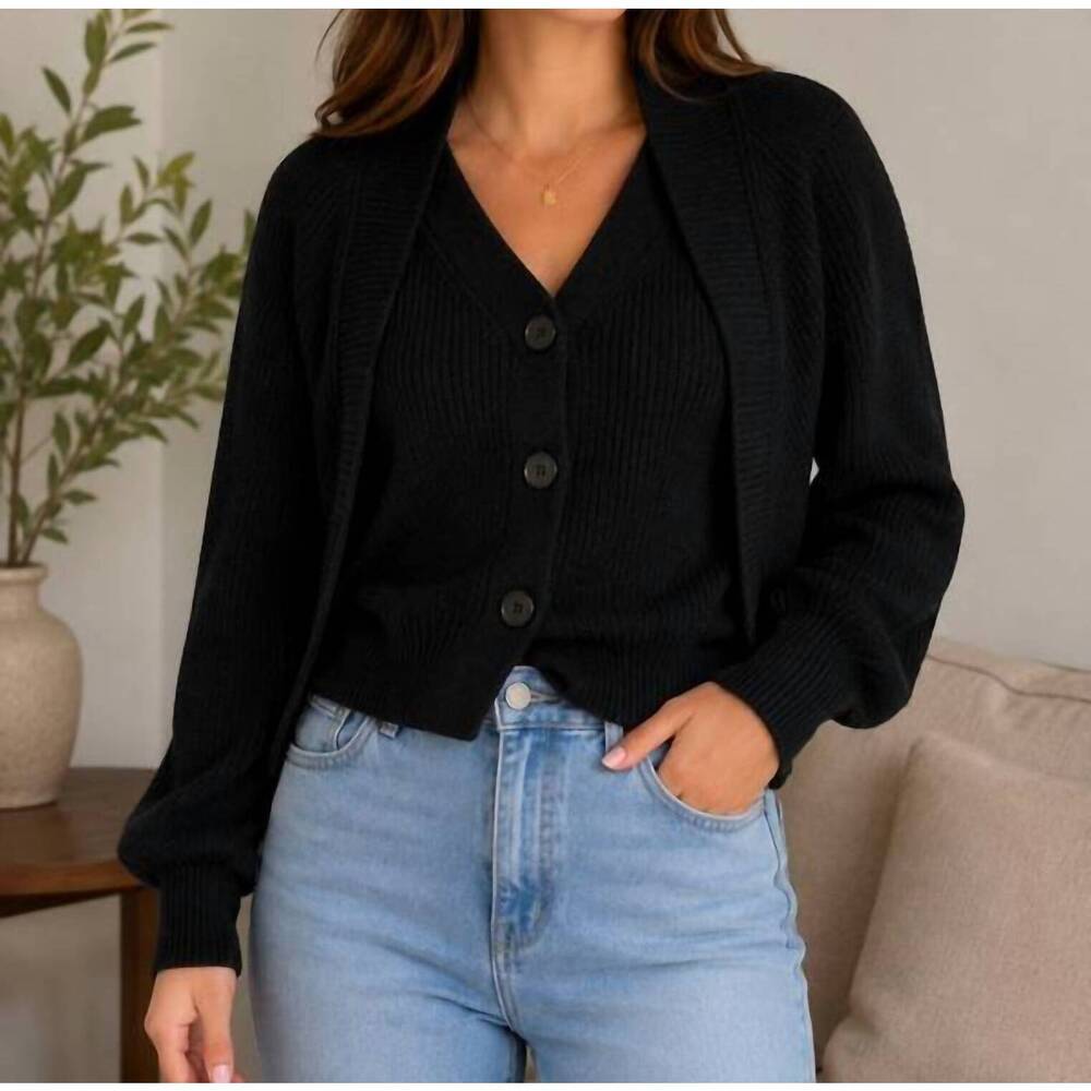 NEW MIKAROSE sweatshirt button cardigan in black